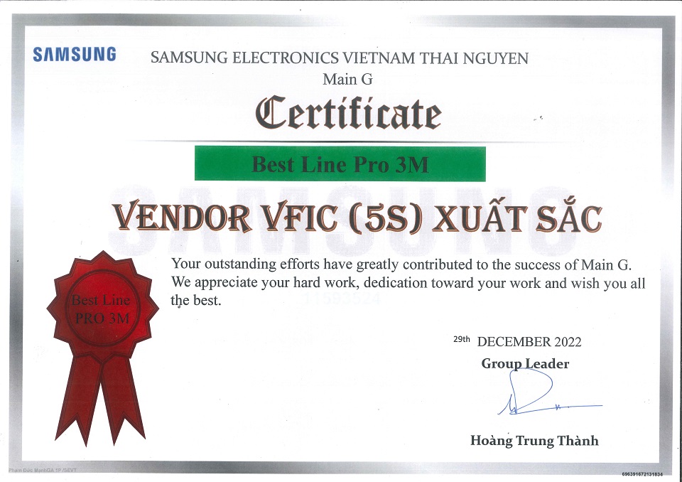 Bằng khen dịch vụ vệ sinh